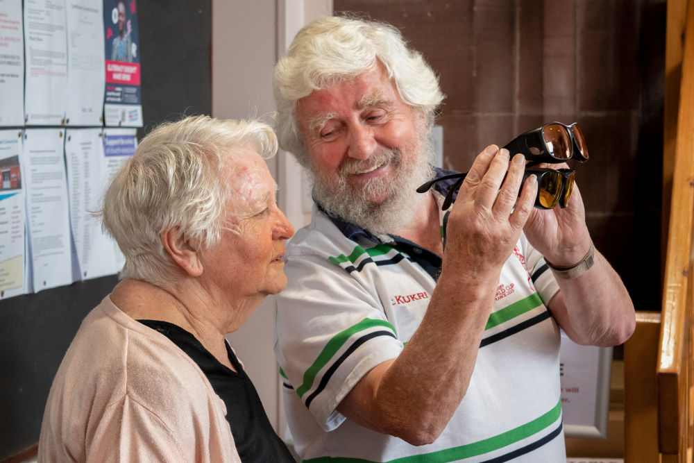 Members of our social group trying fit-over glasses