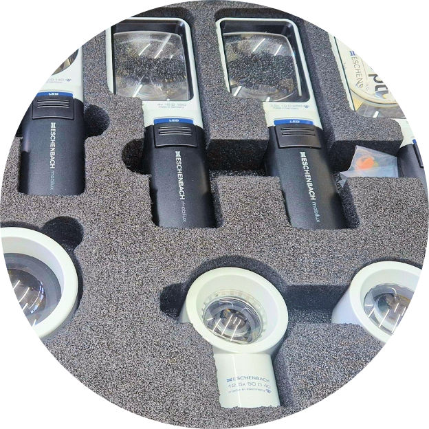 A range of hand held magnifiers